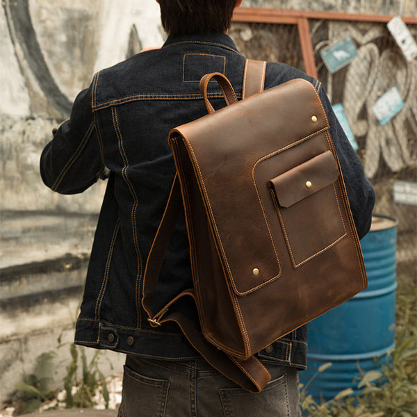 Mochila de Cuero Casual Estilo Británico para Hombre