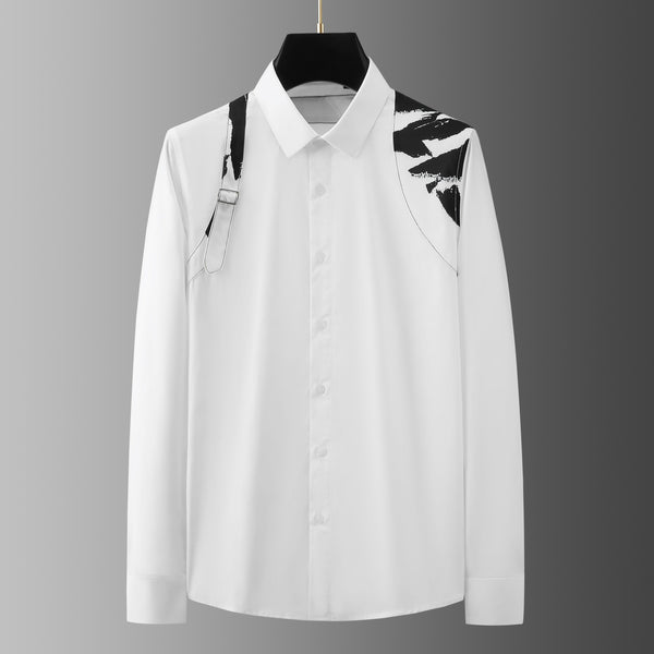 Camisa Casual de Negocios con Contraste de Hombros - Ajuste Slim Elegante para Hombre