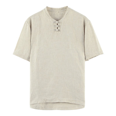 Blusa Lino Cuello Mao Manga Corta Estilo Asiático - Image 5