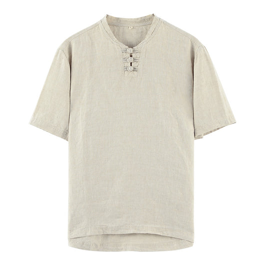 Blusa Lino Cuello Mao Manga Corta Estilo Asiático - Image 5