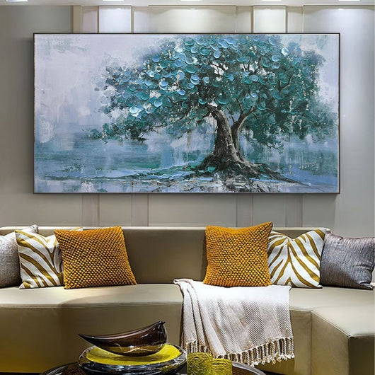 Cuadro al Óleo Handpintado Árbol Verde Grande Pintura Abstracta Moderna sobre Lienzo - Image 3