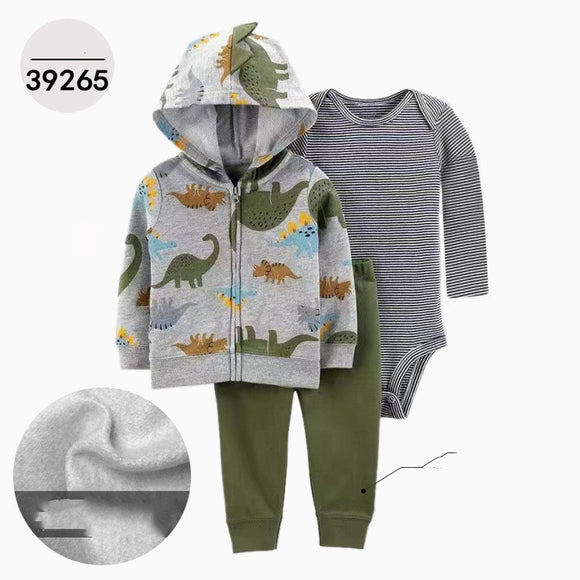 Chaqueta de Cuero con Capucha Infantil Tres Piezas Manga Larga
