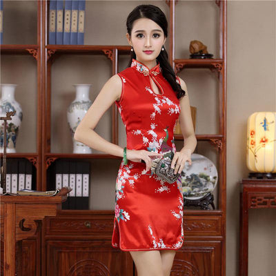 Vestido Cheongsam Estampado Manga Corta Ajustado para Escenario - Image 3