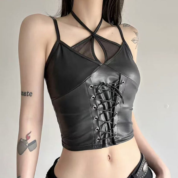 Body Fit PU Cuero Halter Escote V Ajustado Reductor