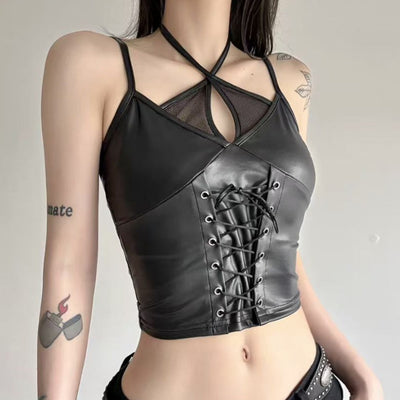 Body Fit PU Cuero Halter Escote V Ajustado Reductor