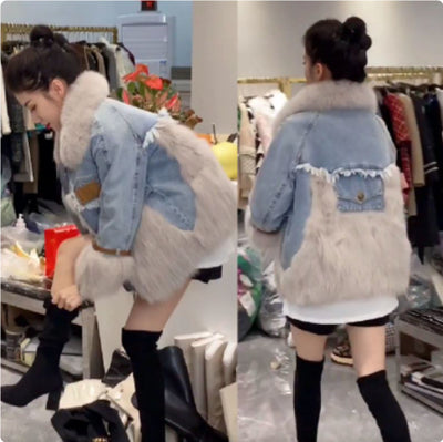 Parka Denim con Borde de Pelaje Sintético de Zorro - Image 12
