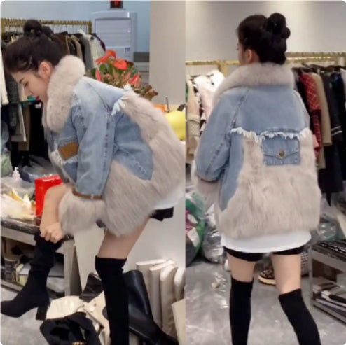 Parka Denim con Borde de Pelaje Sintético de Zorro - Image 12