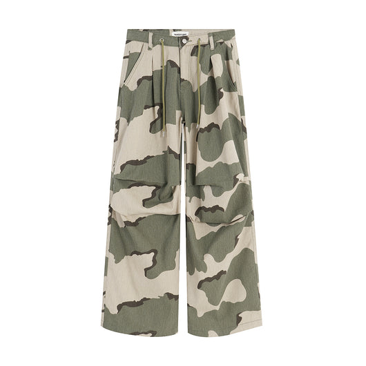 Pantalones Overol Camuflaje Plisados con Cordón - Corte Recto Ancho y Suelto - Image 2