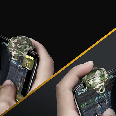 Mobile game trigger accessory with a digital camouflage pattern, designed for smartphones, shown on a white stand. - Image 11