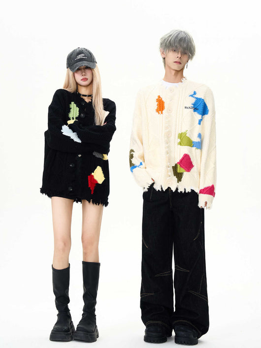 Cardigan de Contraste Dañado - Suéter Versátil Unisex - Image 10