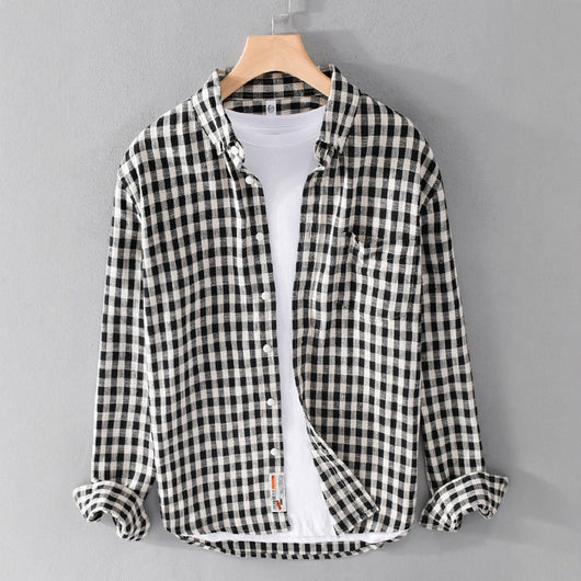Camisa Cuadros Japonesa Manga Larga para Hombre - Estilo Casual y Versátil - Image 3