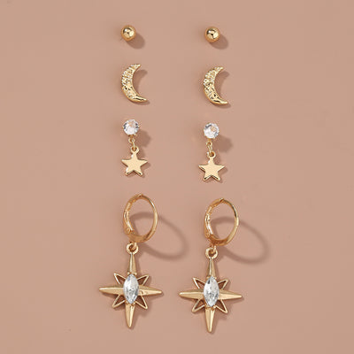 Set de 4 Aretes Lunares Brillantes - Diseño Moderno - Image 3