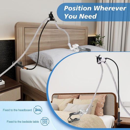 White flexible gooseneck ventilator hose bracket with a device clamp and a C-clamp base. - Image 3
