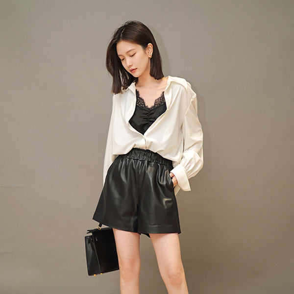 Shorts de Cuero Sueltos y Rectos para Mujer - Image 5