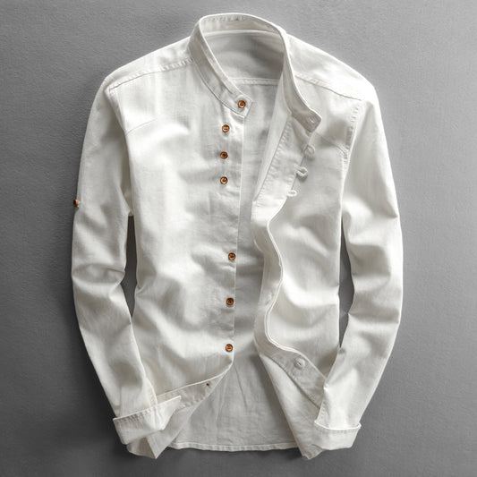 Camisa de Lino Casual Hombre Cuello Mao Estilo Asiático - Image 2