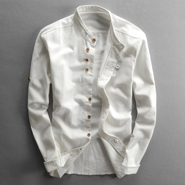 Camisa de Lino Casual Hombre Cuello Mao Estilo Asiático