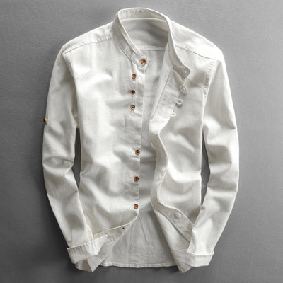 Camisa de Lino Casual Hombre Cuello Mao Estilo Asiático - Image 2
