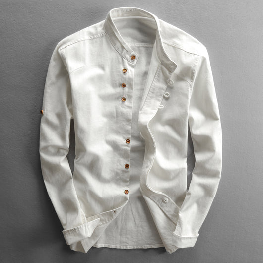 Camisa de Lino Casual Hombre Cuello Mao Estilo Asiático - Image 2
