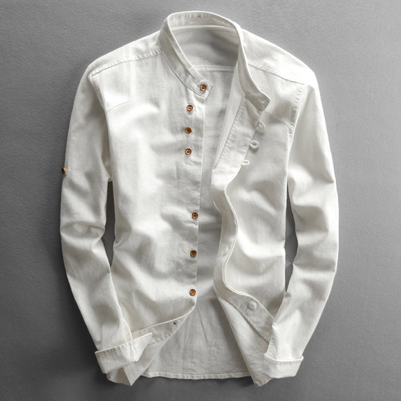 Camisa de Lino Casual Hombre Cuello Mao Estilo Asiático