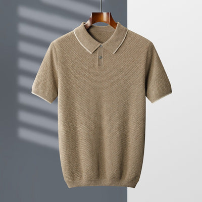 Suéter de Cashmira para Hombre con Cuello de Solapa y Mangas Cortas