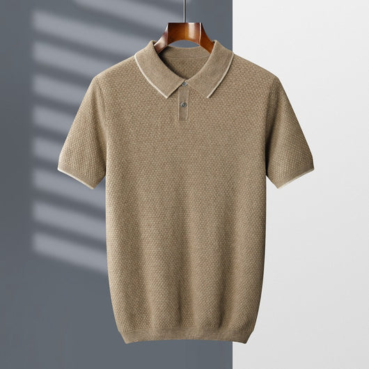 Suéter de Cashmira para Hombre con Cuello de Solapa y Mangas Cortas