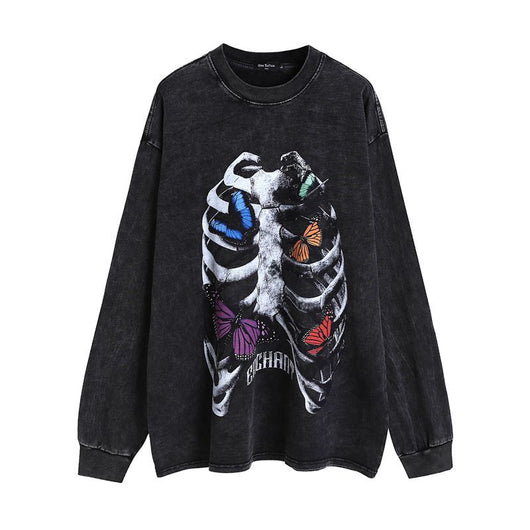 Camiseta Vintage Manga Larga Graffiti Retro Estilo Urbano para Hombre - Image 6
