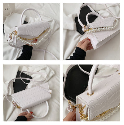 Bolso Cuadrado Pequeño con Patrón Retro y Perla, Bandolera de Moda - Image 18