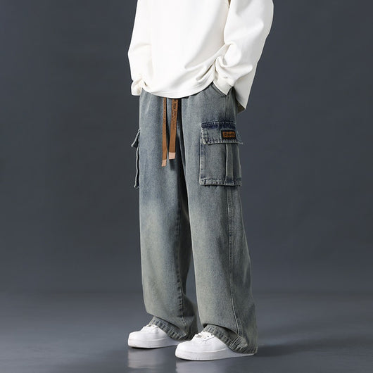 Pantalones Jeans Rectos Anchos con Degradado y Lavado Artesanal para Hombre - Image 3