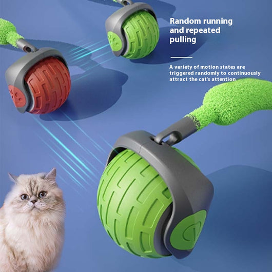 Orange and grey smart pet cat ball, an automatic electric rolling toy with a textured surface and power button. - Image 3
