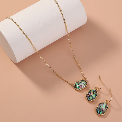 Juego de Collar y Aretes de Concha Abulón Natural en Forma de Diamante - Image 12