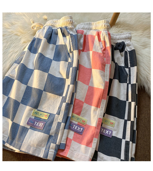 Pantalones Cortos Cuadros Contrastantes Estilo Deportivo Ancho Recto - Image 11