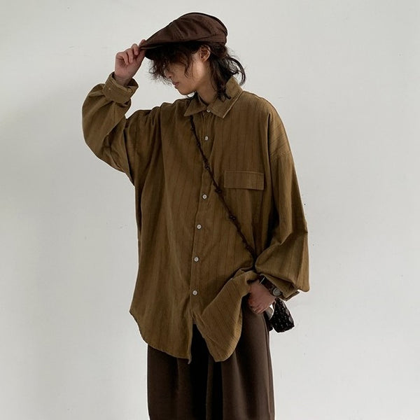 Camisa Retro Japonesa a Rayas Estilo Universitario