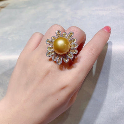 Anillo de Perla Dorada en Plata de Ley 925 con Dije Colgante - Image 5