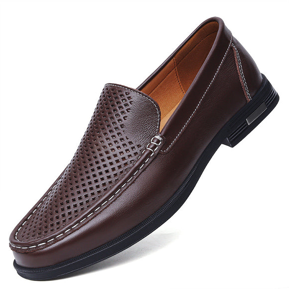 Zapatos Casuales Blancos de Cuero Transpirable con Diseño Perforado