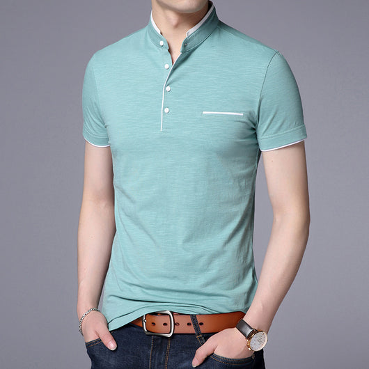 Camisa Casual de Algodón Puro con Cuello Mao - Image 8