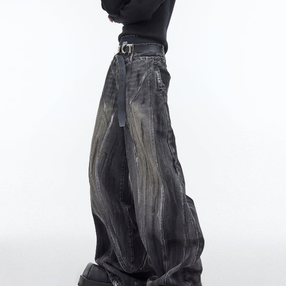 Jeans Vintage Desgastado Pierna Ancha Suelta