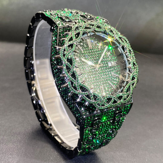 Reloj Hip-Hop para Hombre con Incrustaciones de Circón Verde Brillante - Image 3