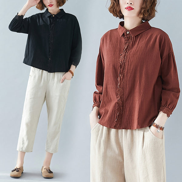 Blusa Larga de Algodón y Lino para Mujer - Corte Slim Elegante