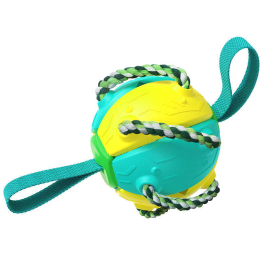 Red and green interactive dog football soccer ball with rope and fabric tabs for training and outdoor play. - Image 33