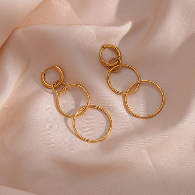 Aretes Circulares Largos Chapados en Oro 18K Acero Inoxidable - Image 2