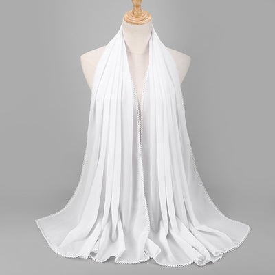 Pañuelo Elegante de Encaje Monocromático y Gasa Perlada para Mujer - Image 6