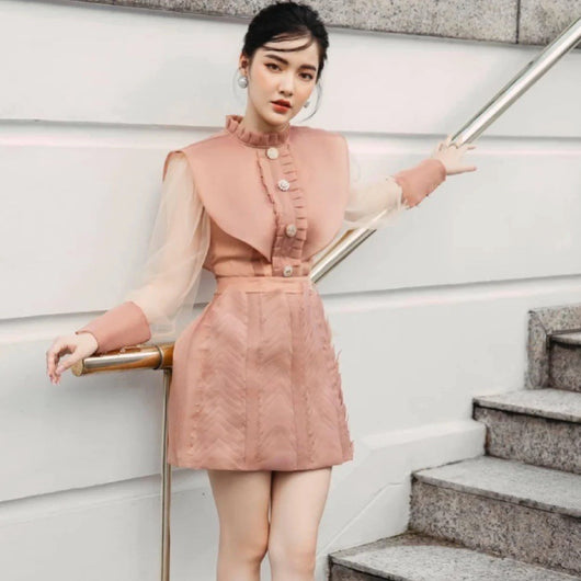 Vestido Gasa Retro Manga Larga para Mujer - Image 8