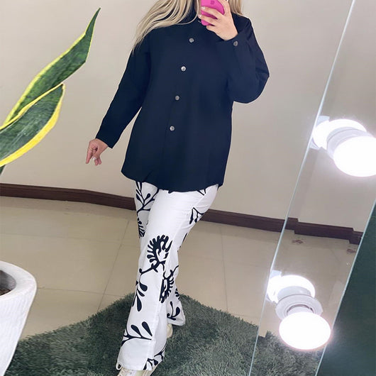 Conjunto Elegante de Blusa y Pantalón Largo con Solapa - Estilo Casual Sofisticado - Image 5