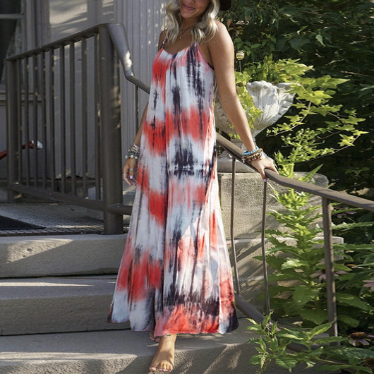 Vestido Slip con Estampado Tie Dye y Rayas para Talla Grande - Image 3