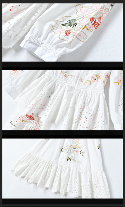 Vestido Largo con Cuello Mao y Bordados Florales en Patchwork - Image 13