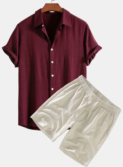 Conjunto Casual de Camisa y Shorts de Color Sólido para Hombre - Image 8