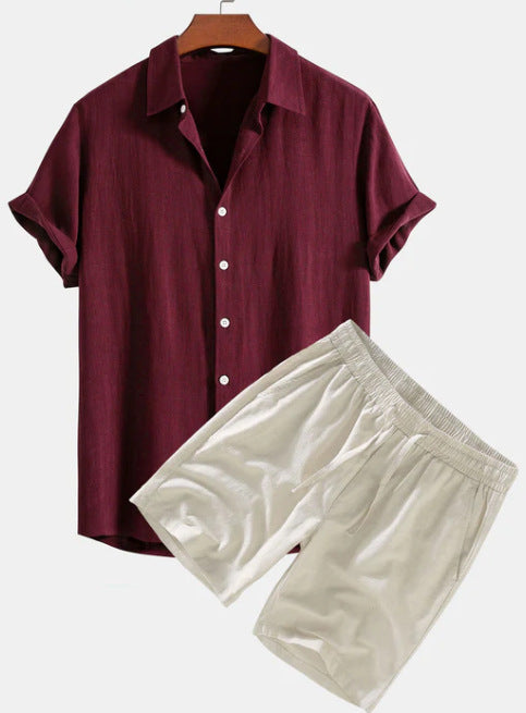 Conjunto Casual de Camisa y Shorts de Color Sólido para Hombre - Image 8