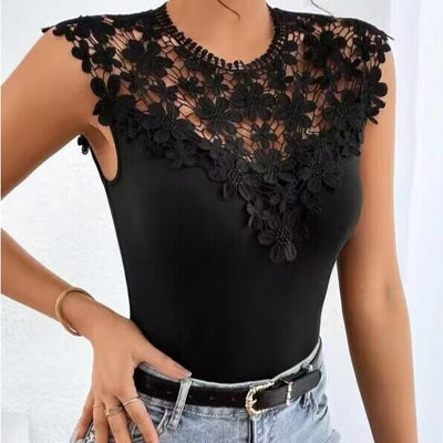 Blusa Sin Mangas con Encaje Elástica para Mujer