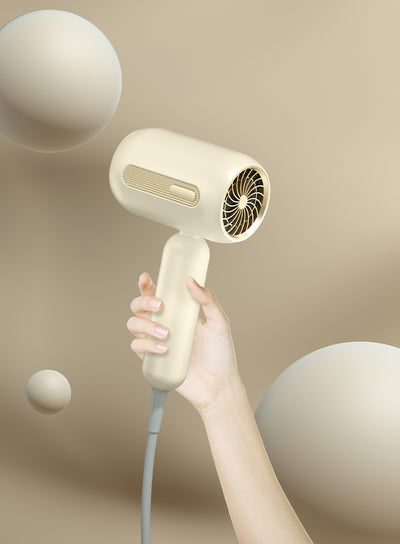 Beige 1200W hair dryer with a minimalist design, featuring a 360-degree rotating air collector nozzle and a US 110V plug. - Image 39