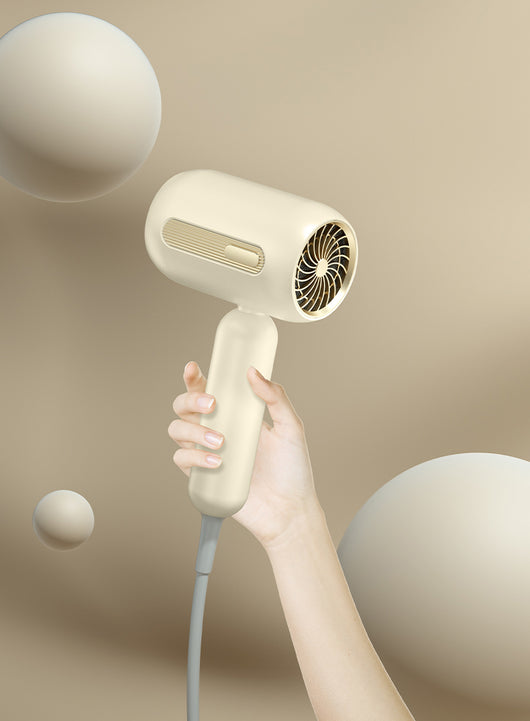 Beige 1200W hair dryer with a minimalist design, featuring a 360-degree rotating air collector nozzle and a US 110V plug. - Image 39